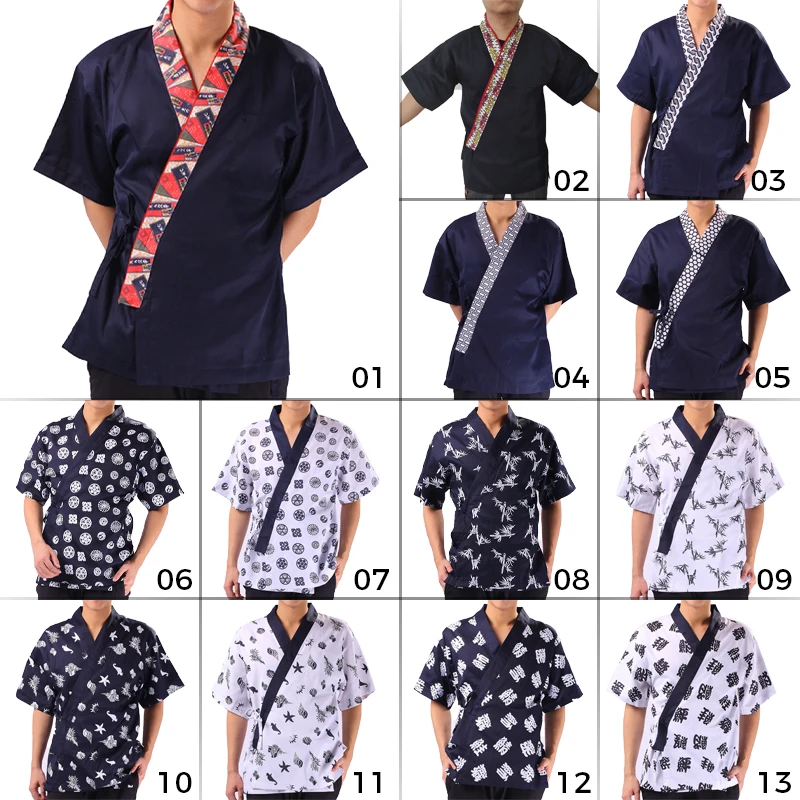 Sushi Restaurant Work Wear Shirts  Chef Uniforms Food Service Print Short sleeve Tops Japanese Style Kitchen Cook Chef Jackets