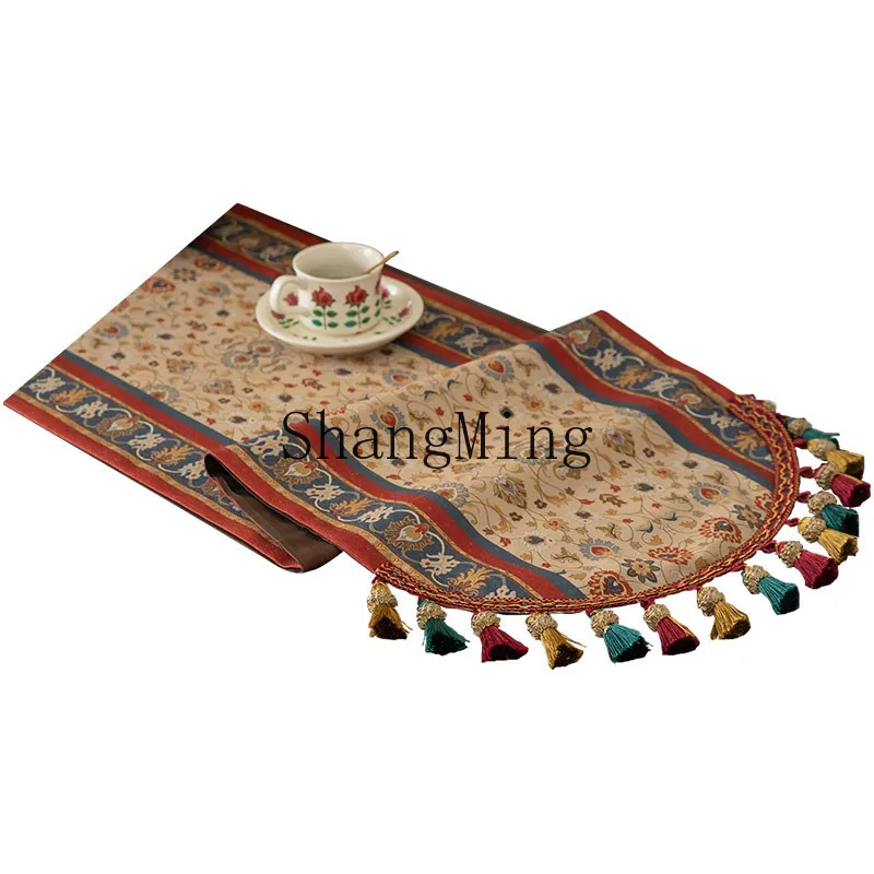 

PYH retro table flag tea flag cloth fringed long table cloth restaurant home entrance decoration light luxury