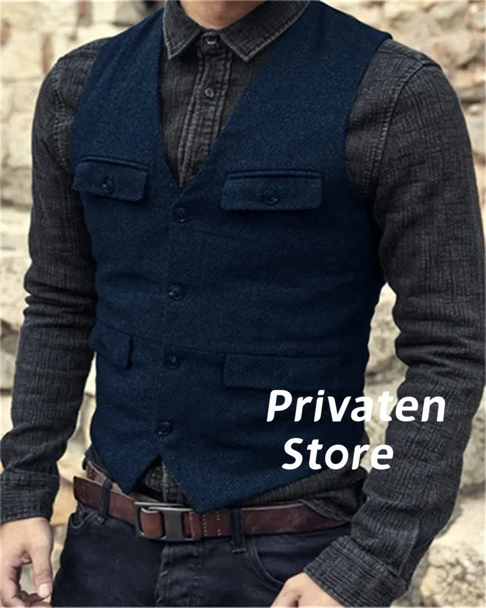 Vest For Men With Herringbone V-Neck With Pockets Retro British Custom Colour For Wedding Dress Casual Suit Vest chaleco