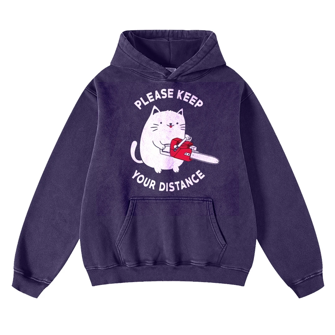 Retro Washed Old Hooded Sweater Cartoon Chinchilla Chainsaw Print Pure Cotton Shoulder Drop Fashion Trend New Hoodie Sweatshirt