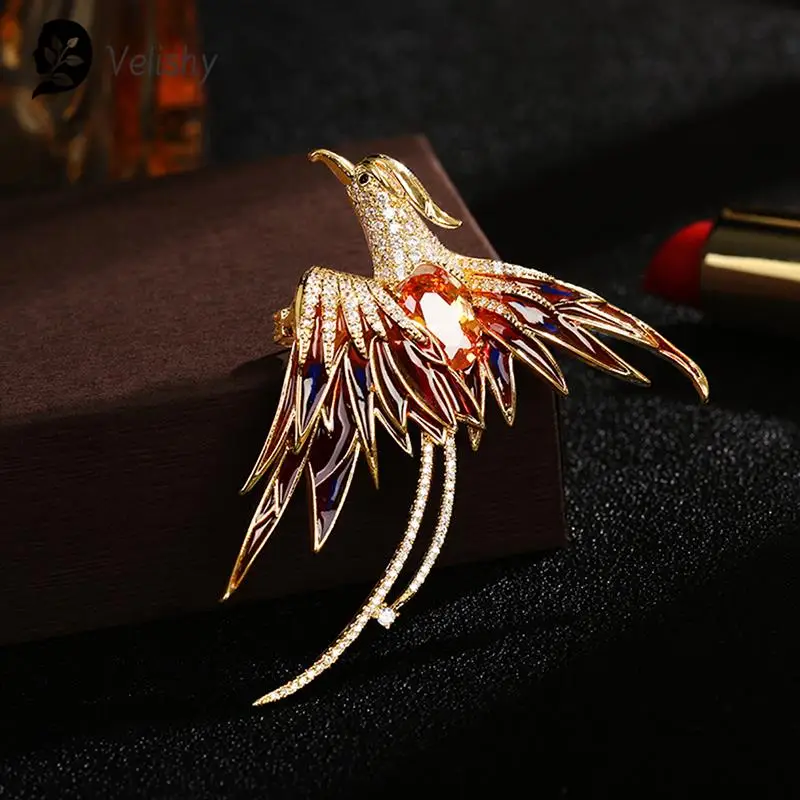 Crystal Enamel Phoenix Bird Brooches Animal Pin For Women Men 5-color Enamel Flying Beauty Bird Party Office Brooch Pin Gifts