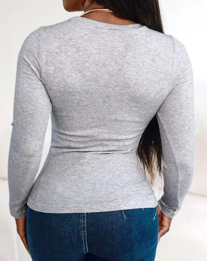 2025 가을 겨울 신상 U넥 긴팔 브라탑 셔츠 캐주얼 심리스 슬림핏 탑 티셔츠 풀오버