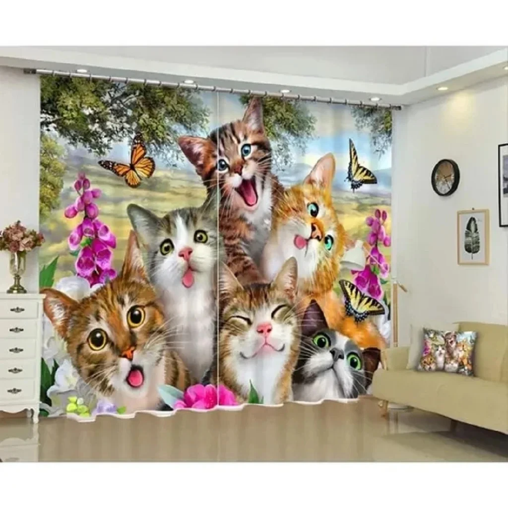 3D Digital Print Personalise Curtain Luxury Window Curtain for Living Room Kids Bedroom Drapes Cat Home Decoration