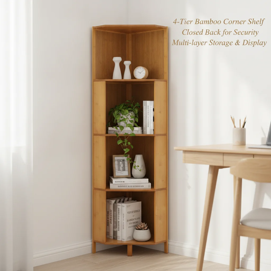 4-Tier A-Shaped Corner Bookshelf - Freestanding Bamboo Display Shelf