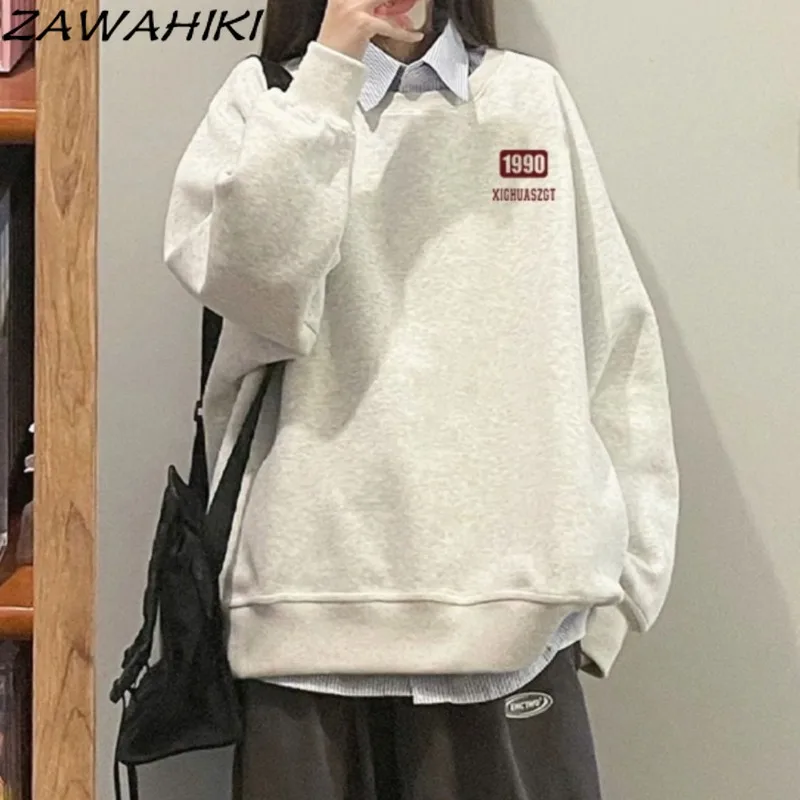 

Sweatshirts American Retro Letter Print Loose Fall Winter O-neck New Arrive Aesthetic Y2K Casual Fashion Korean Chic Streetwear