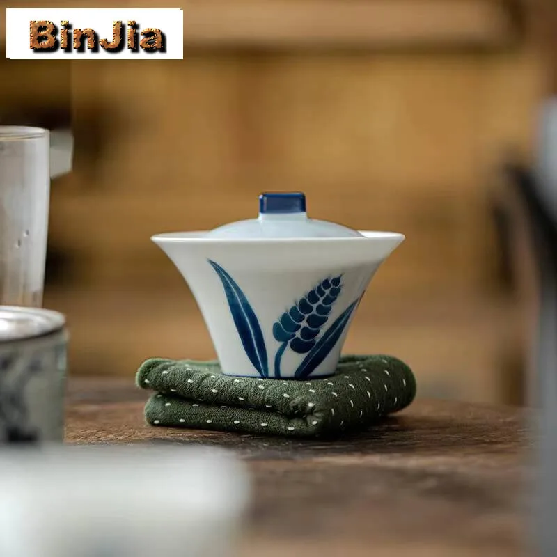 

115 мл ручная роспись пшеничных ушей гавань синий и белый фарфоровый чайник Sopera Tureen крышка для заваривания кафе украшения