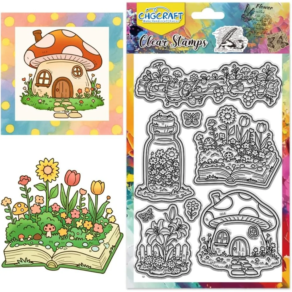 Niedliche transparente Stempel mit Motiv „Garten“ und „Pilzhaus“, transparente Stempel, Stempelsiegel für die Kartenherstellung, DIY, Scrapbooking, Foto