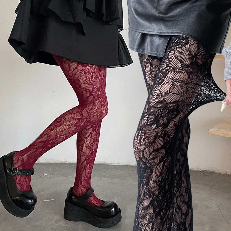 Lolita ลูกไม้ Fishnet ถุงน่อง Pantyhose Retro Slim Super ยืดกางเกงขายาวถุงน่องรูปแบบเซ็กซี่ชุดชั้นในผู้หญิงถุงน่องสีดํา