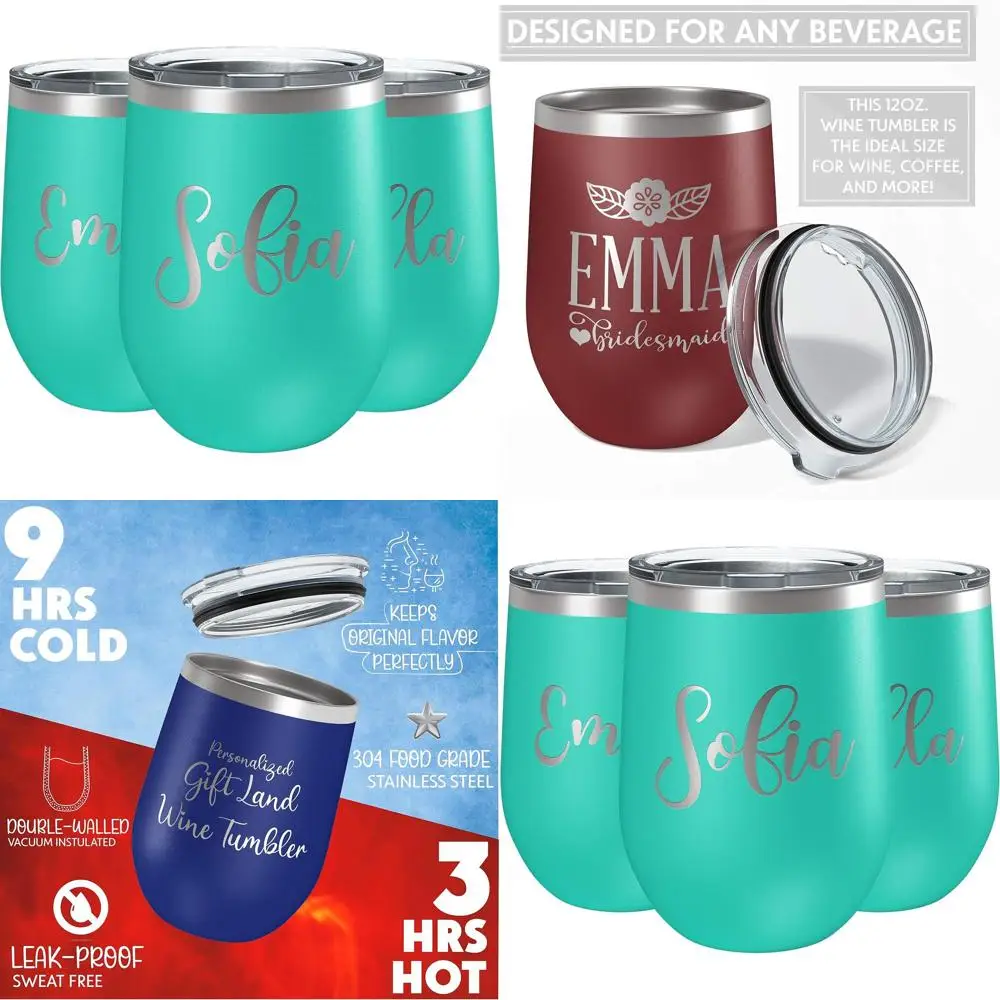 

Набор из 6 персонализированных бокалов для вина без ножки, 350 мл, цвета бирюзы — индивидуальные свадебные подарки для подружек невесты