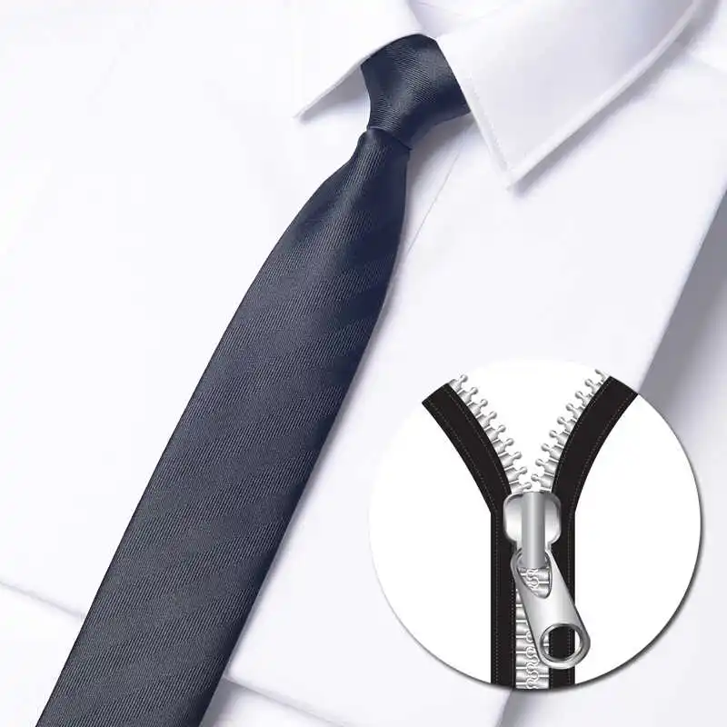 

High Quality Black Striped Zipper Tie Men's Slim Fit 5cm Narrow Version Business and Leisure College Style Simple Zipper Necktie