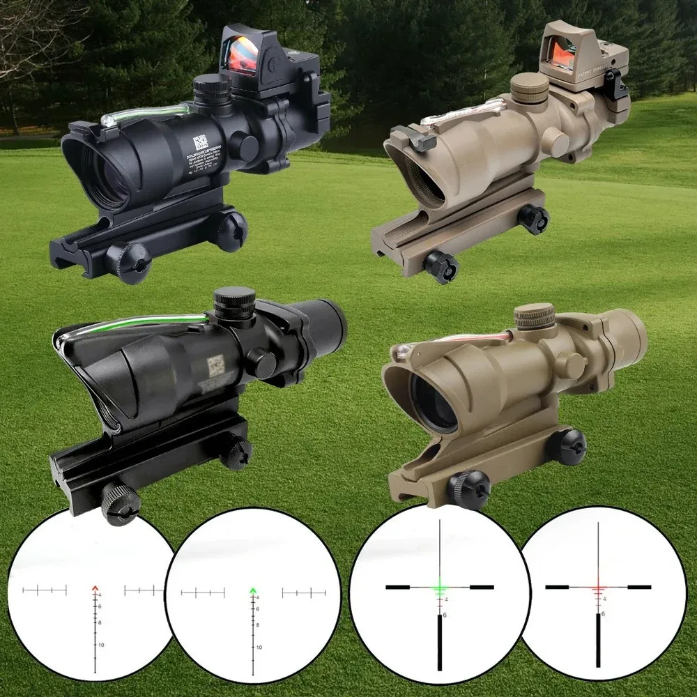 ACOG 4X32 RMR Red Green Dot Sight Chevron Reticle Real Fiber Illuminated Optical Scope Sight With 20mm Base Mount Hunting