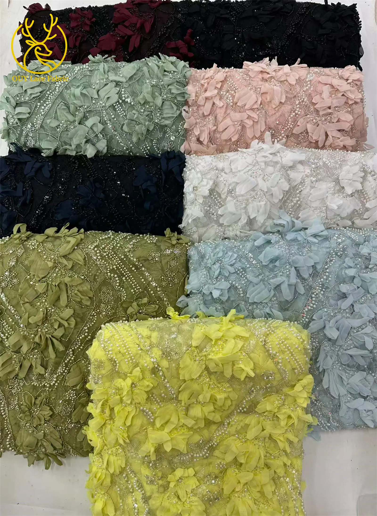 3D Nigerianischer Mesh-Tüll-Spitzenstoff 2026 Hochwertiger Afrikanischer Pailletten-Perlen-Spitzenstoff für Damen-Abendkleider zum Nähen – Detail 3
