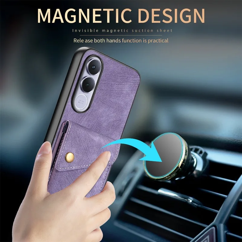 For VIVO V70 FE Wrist Strap Card Slot Wallet Phone Case For Vivo V70FE V 70 FE Leather Wallet Protective Back Cover Lanyard view 3