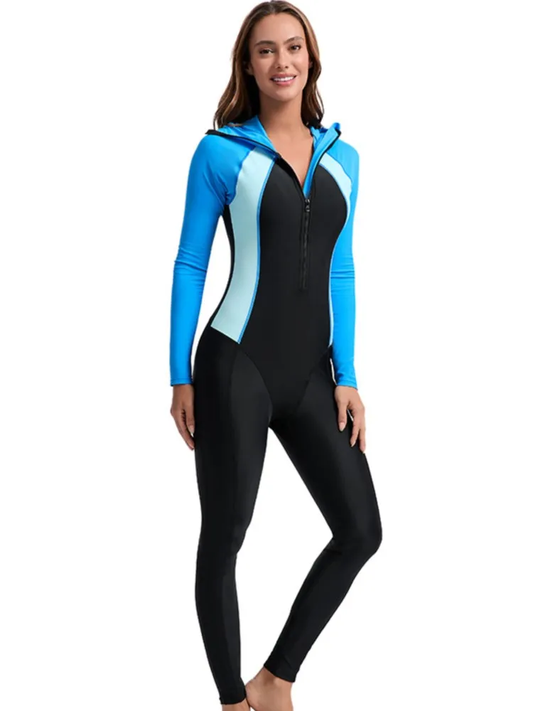 2026 Sport Women One Piece Swimsuit Long Sleeve Print Swimwear Rash Guard Pants Plus Size Surfing Monokini Bathing Suit