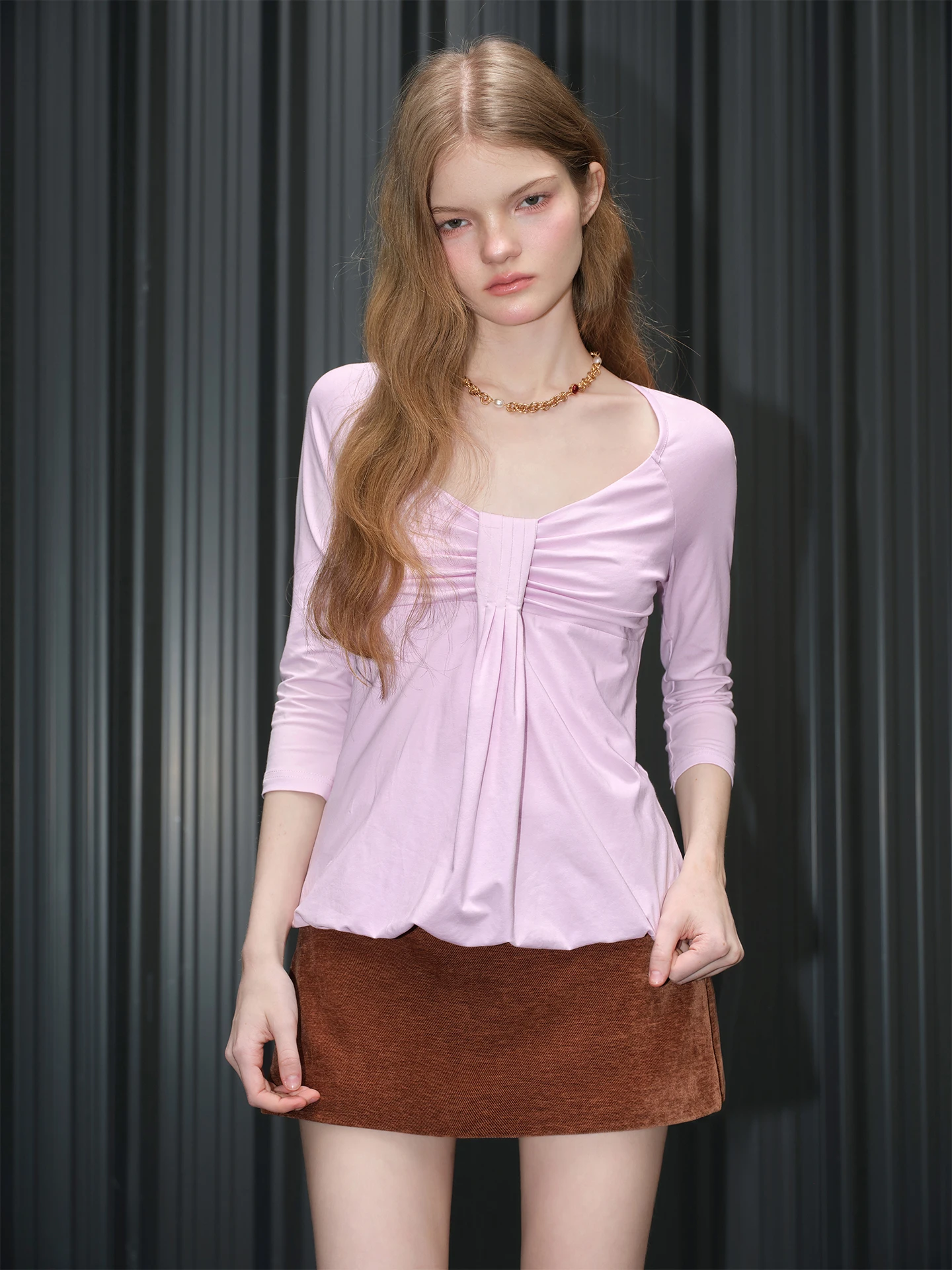 

Slim Fit Knitted T-irt Tee Quarter Sve Base irt Women's Street Sle Spring New Arrival Simple Aosphere Ci Walk