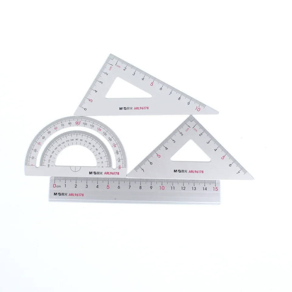 4pcs/set New Aluminum Ruler Aluminum Protractor Students Maths Geometry Metal Stationery Ruler Set Office School Supplies