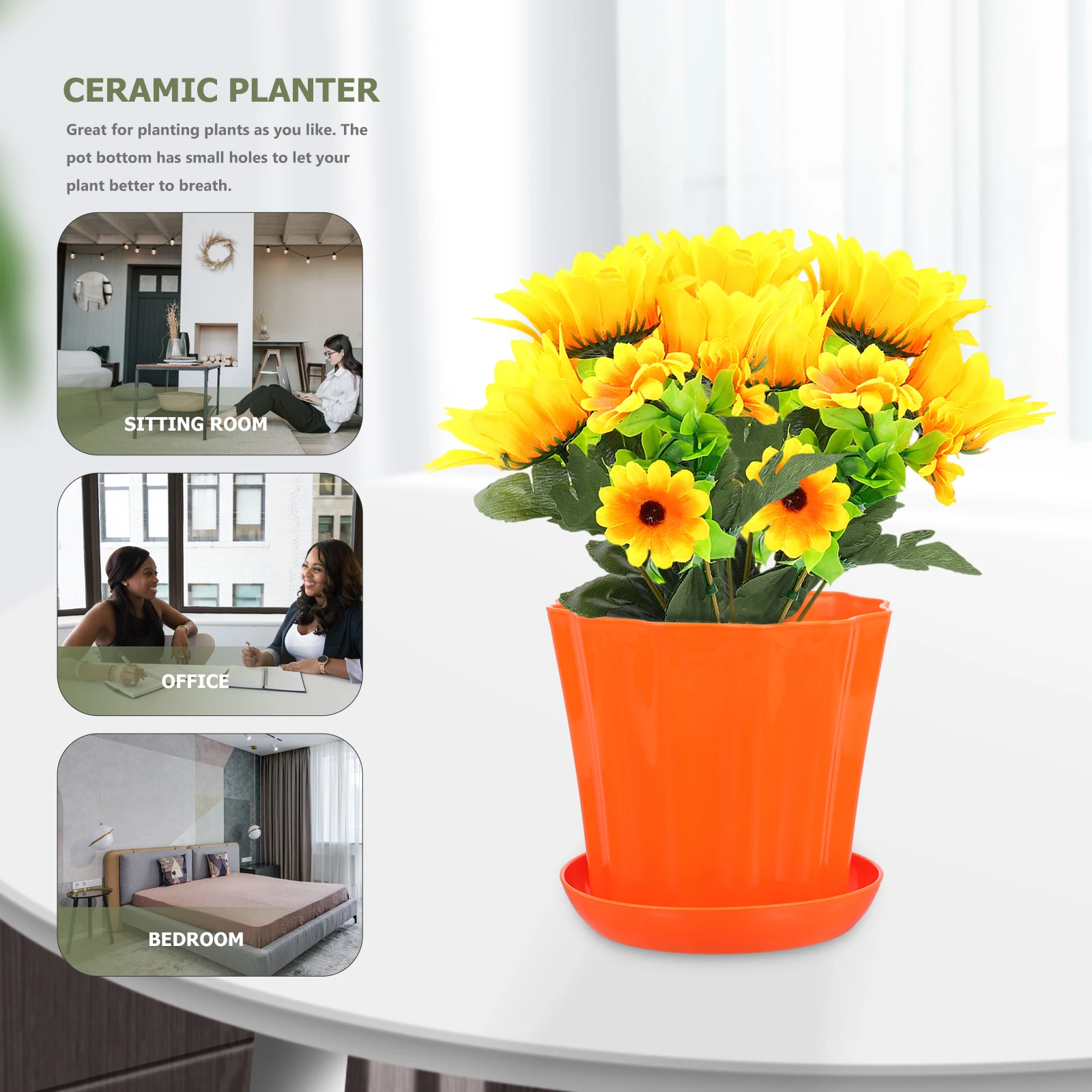 

2 set 2 Sets Wavy Edge Flower Pot with Tray Plastic Outdoor Planter Succulent Flowerpot Durable Garden Decor Pot for Home Office