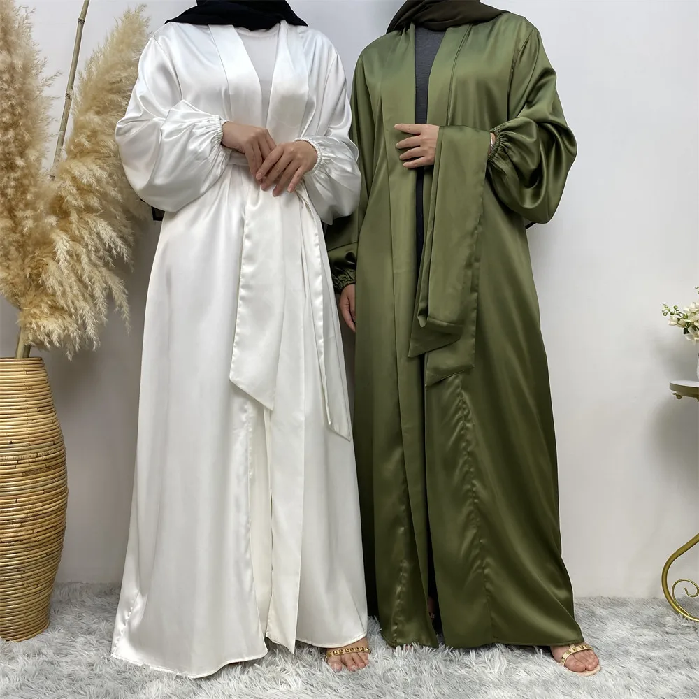 

Turkey Open Abaya Muslim Women Satin Cardigan Maxi Dress Ramadan Kaftan Islam Kimono Robe Dubai Femme Musulmane Kebaya Jalabiya