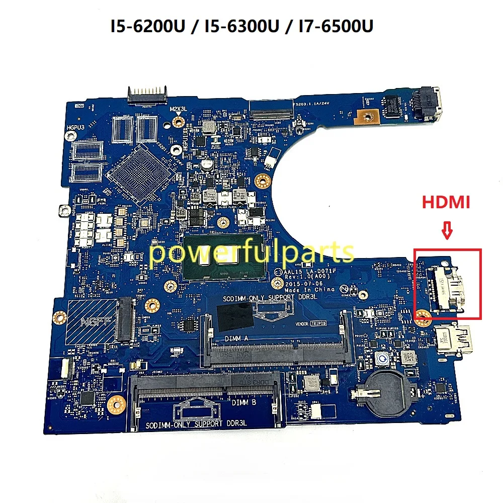 

Материнская плата Dell Inspiron 15 5459 5559 5759 LA-D071P 086V8H 0RV4XN 0FV59D 0VYVP1 027G19 i5 i7 6-й процессор встроенного режима работает хорошо
