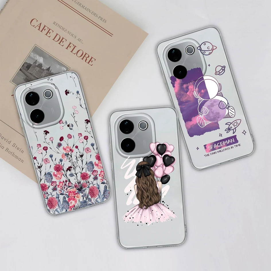 For Vivo iQOO Z9s Pro 5G Phone Bags Popular Rose Cute Panda Transparent TPU Silicone Protective For iQOO Z9sPro Covers Anti Drop