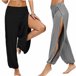 2022 New Women High Slit Bloomers Pants Summer Solid Color Mid Waist Loose Hippie Harem Pants Female Fashion Dance Trousers 3XL