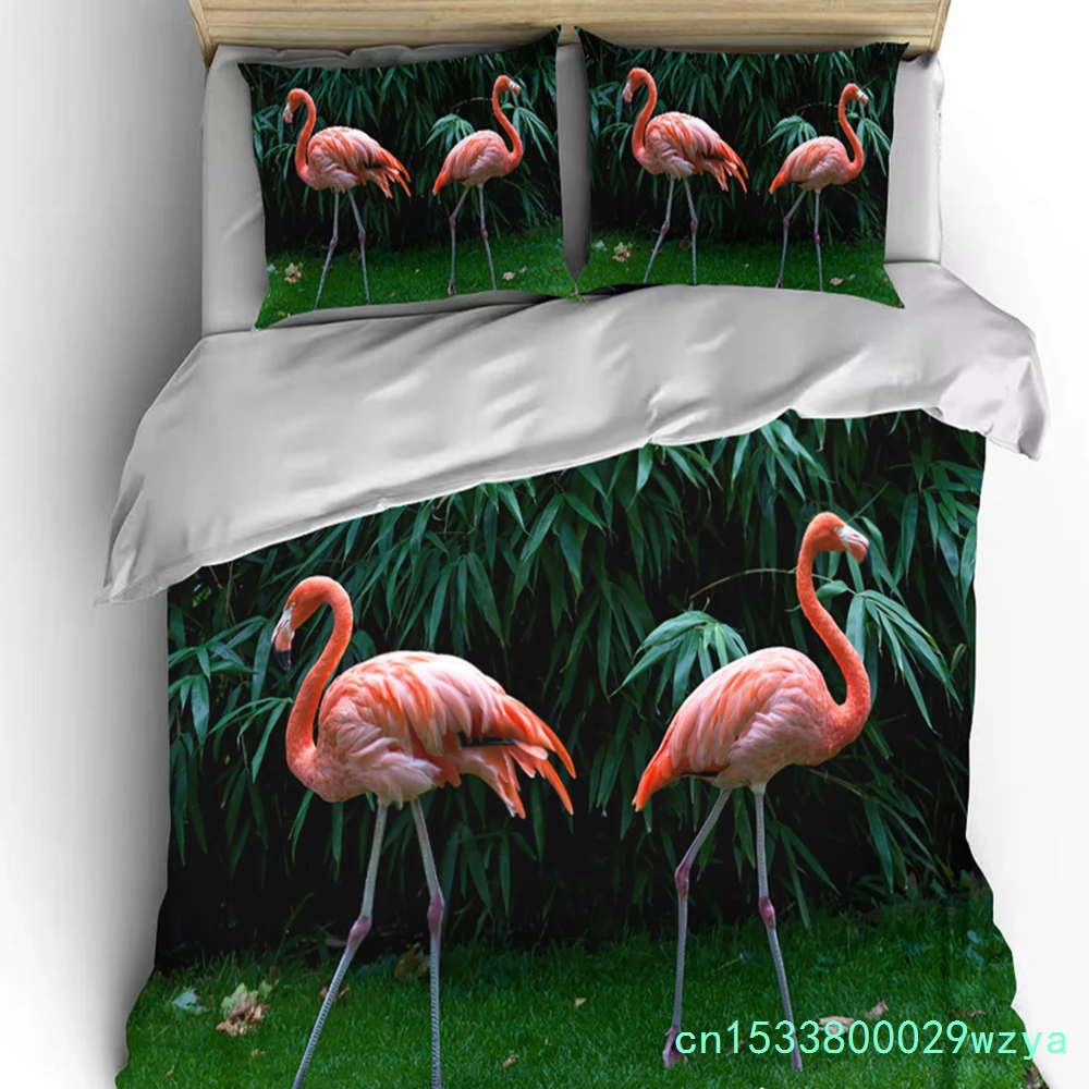 Flamingo Cartoon Cute Bear Kawaii Christmas Gift King Size Double Bed Bedding Set Microfiber Or Polyester Duvet Cover Set