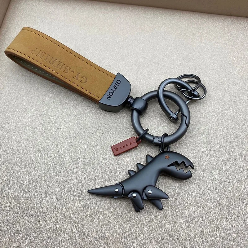 1PC Kleine Dinosaurier Auto Schlüsselbund Motorrad Dekorative Zubehör Einzigen Leder Metall Schlüsselbund Handtasche Anhänger Kleines Geschenk – Detail 5