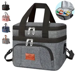 Multifunctional Double Layers Tote Cooler Lunch Bags for Women Men Large Capacity Travel Picnic Lunch Box with Shoulder Strap