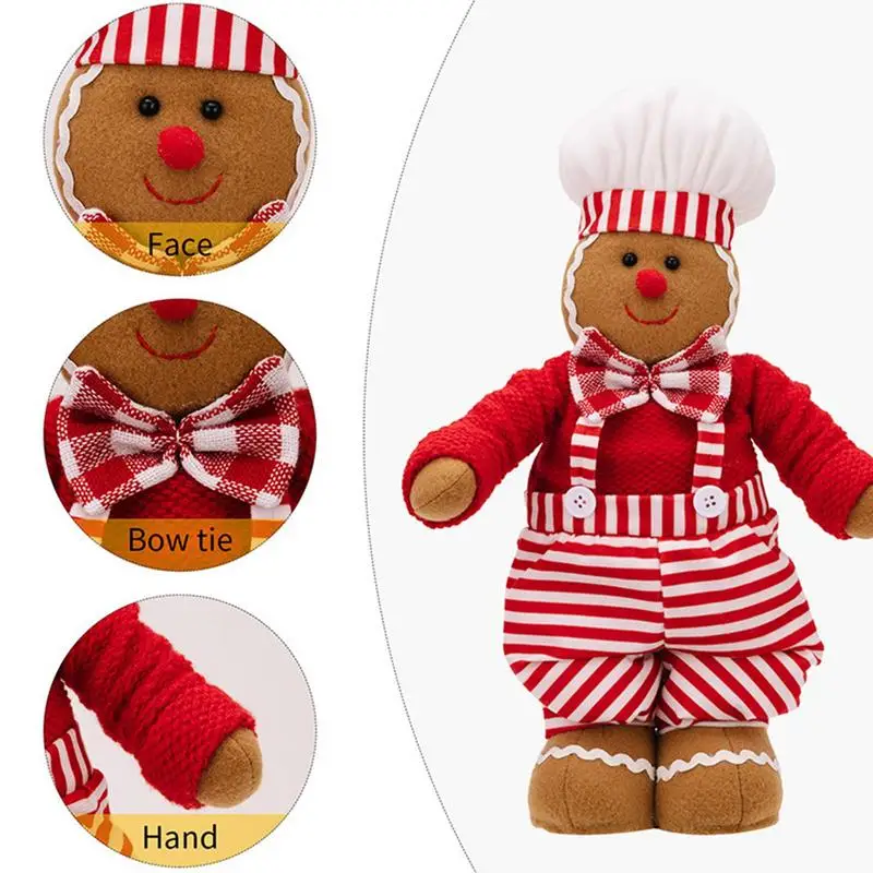 Gingerbread Man Figurine Scalable Gingerbread Decor Cute Doll Retractable Stuffed Toys With Chef Hat Christmas Tree Decor