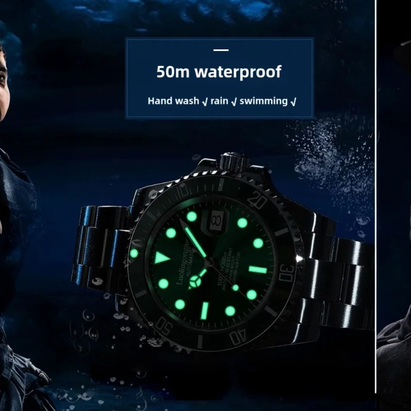 Luolingongjue Rolex\'s Same Green Water Ghost Men\'s Watch Mechanical Watch Fully Automatic Waterproof Luminous Calendar Black Water Ghost Top Classy