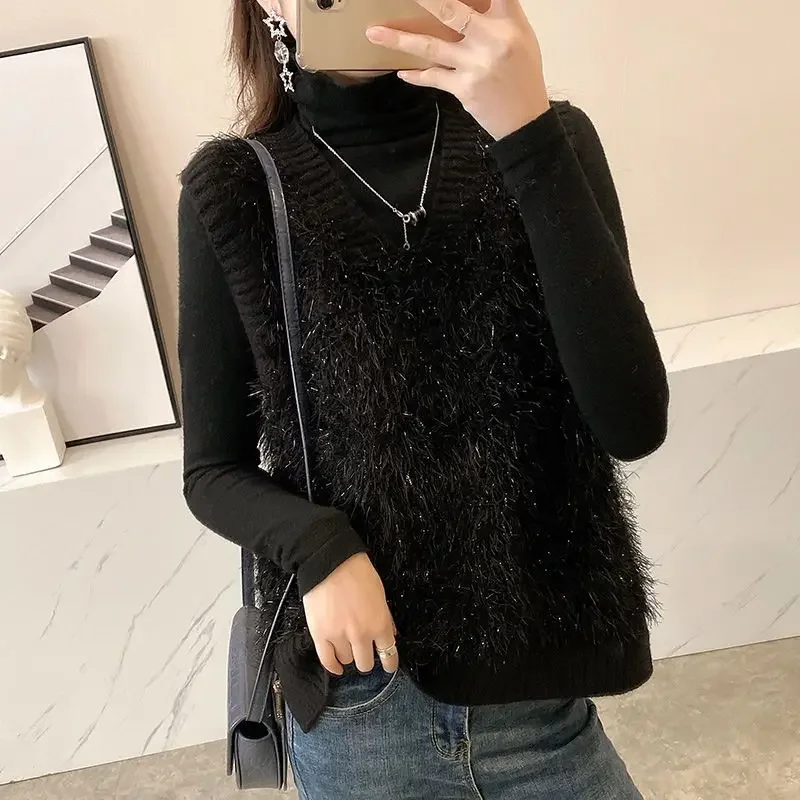 Knit Vests for Women Sleeveless Solid Waistcoat V-Neck Smooth Formal Jumper New In Lady Sweaters Crochet Clothes Aesthetic Y2k