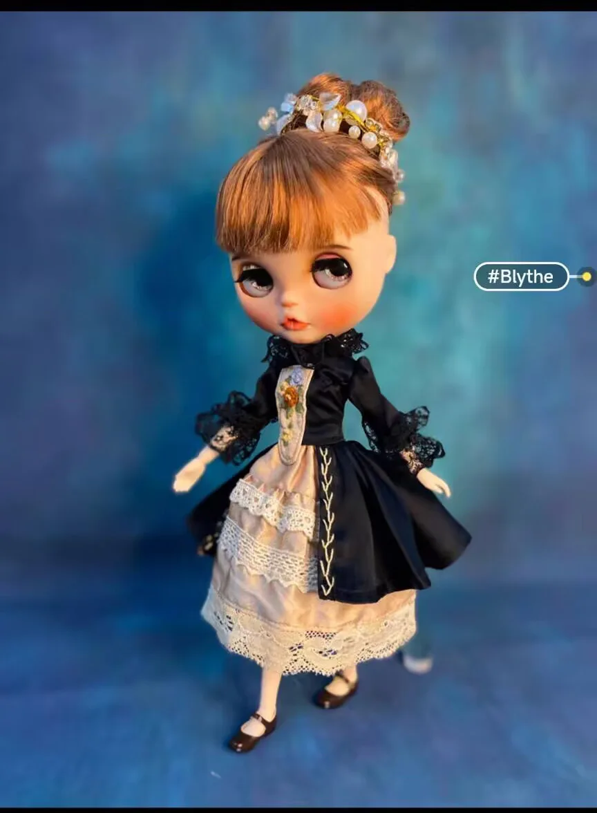 1pcs Antique Retro Blythe/landoudou silk one-piece dress (Fit for azone,Pullip,Ob22,24,26, Licca)