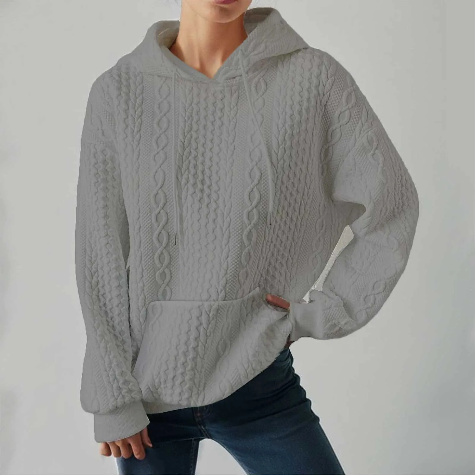 Weiblich lässig einfarbig Büro Top Sweatshirt Pullover Herbst Frauen Langarm Jacquard Muster gestrickt Pullover Hoodie