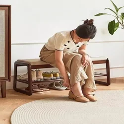 Solid Wood Shoe Cabinet with Cushioned Bench Integrated Changing Stool Dual-Layer Shoe Rack Space-Saving Hallway Organizer