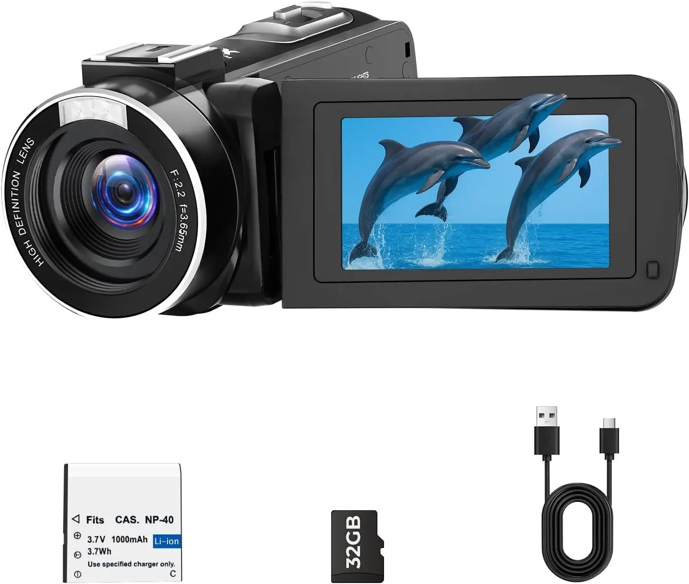 

2.7K 48MP Vlogging Camera with 18X Zoom, Rotatable Screen, LED Fill Light & Webcam Function - Includes 32GB Card & Battery
