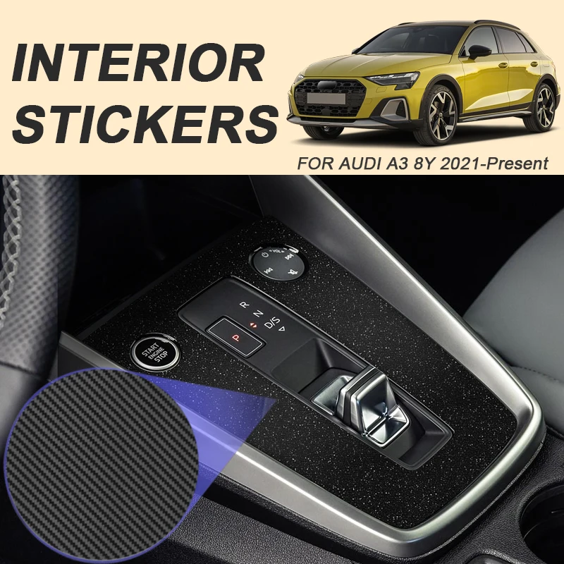 Car Carbon Black Interior Sticker For Audi A3 8Y 2021-2026 Lifting Window Panel Decal Gear Inner Door Protective Film Accessory
