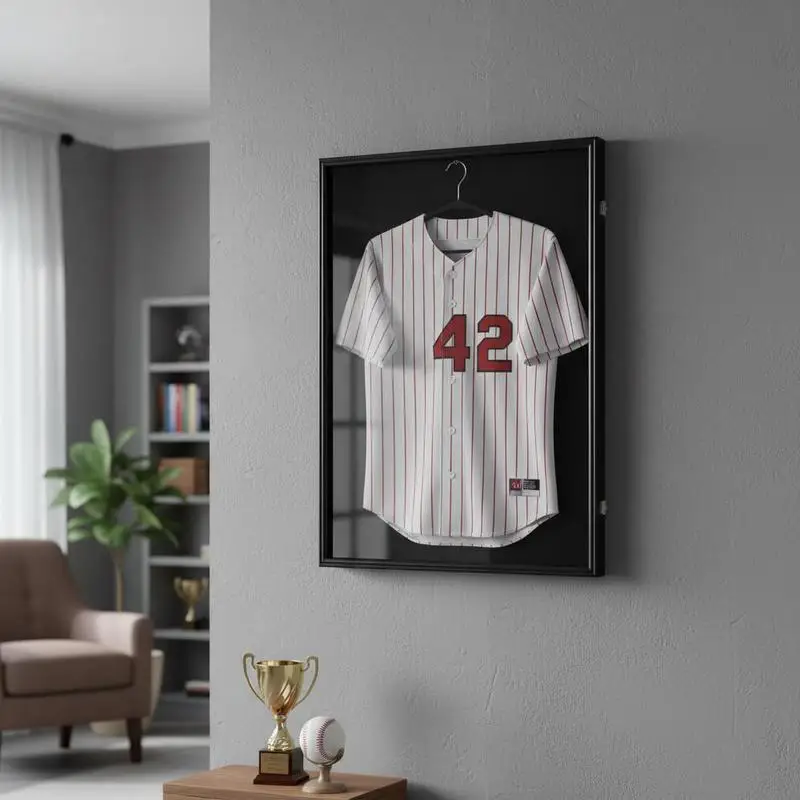 Vitrine pour maillots de sport, armoire de présentation, dimensions 60 x 80 x 4 cm, avec serrure, adaptée aux maillots de sport, en verre PC, avec crochets, convient aux maillots de baseball, de basketball, de football, de hockey sur glace et autres uniformes d'équipes sportives - Livraison sur site.
