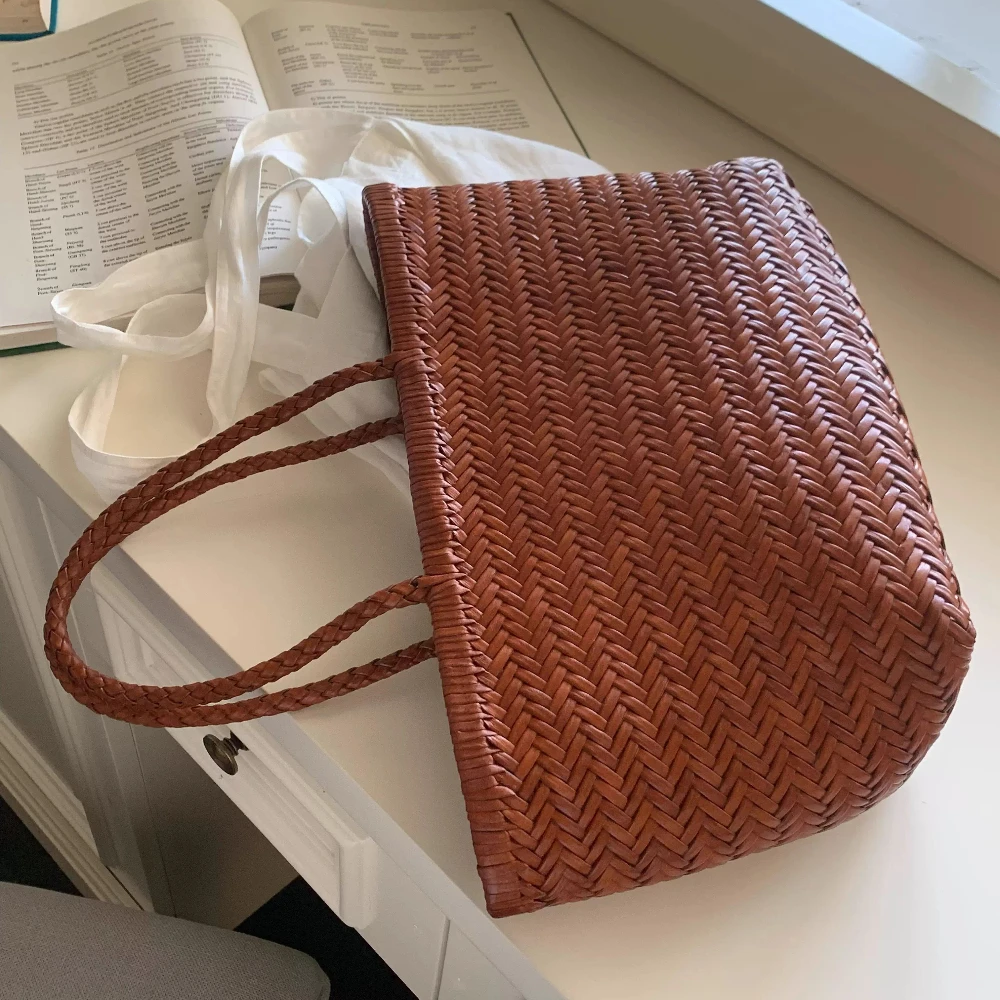 

Сумка-тоут из натуральной кожи ручной работы для женщин, модная сумка для покупок, вместительная сумка через плечо, роскошная сумка-корзина для овощей