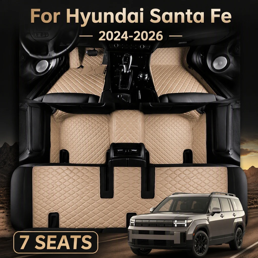 LHD Car Floor Mat For Hyundai Santa Fe 2024 2025 2026 (7 Seater) Leather Carpet Car Accessories Car Interior Decor Styling