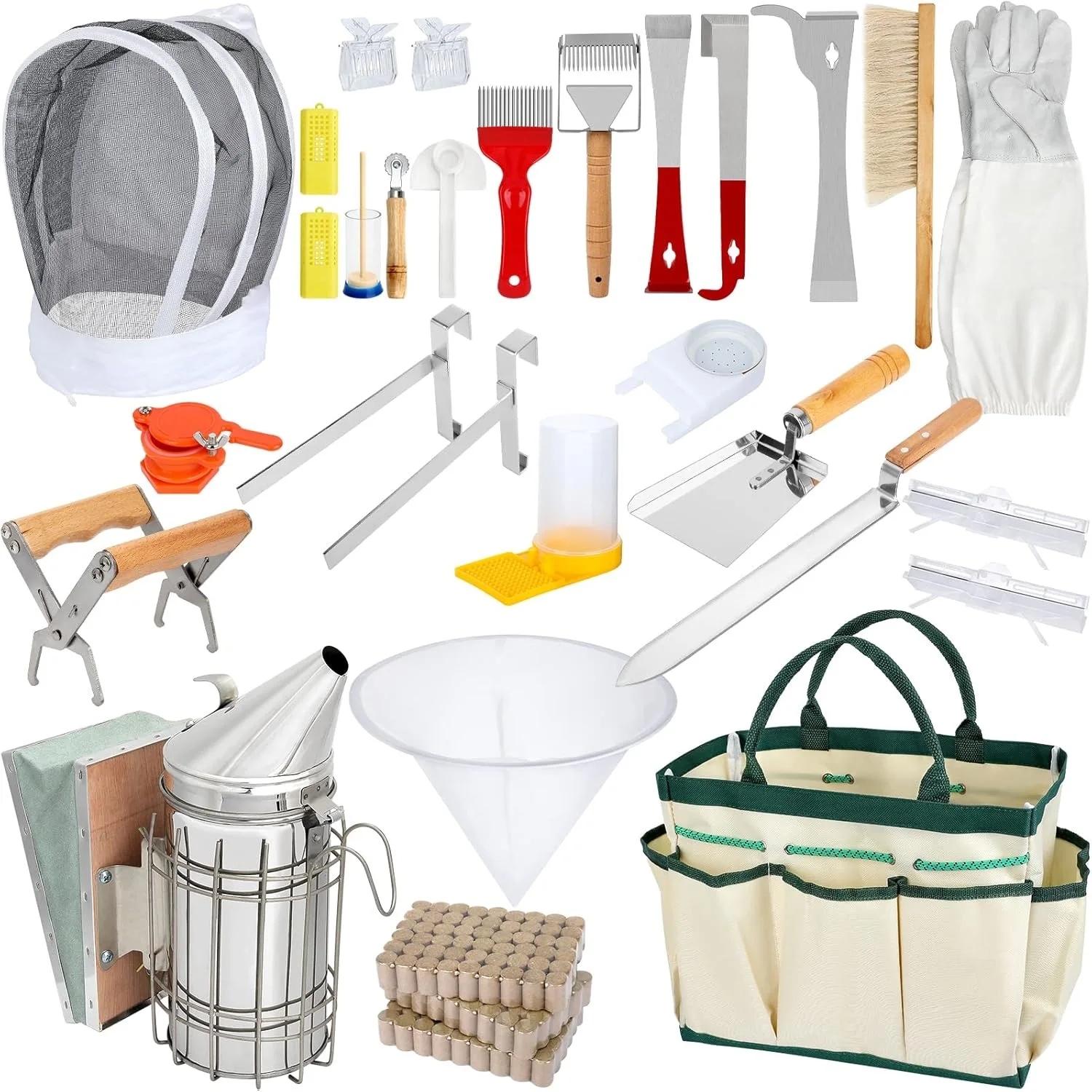 Complete Beekeeping Tools Kit, Bee Hive Equipment Set with Bee Smoker, Frame Grip, Beekeeping Bag for Beginner Beekeepers