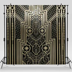 Great Gatsby Theme 30th 40th 50th Birthday Party Club Decor Banner Backdrop 20s 1920s Black Gold Photography Background Custom