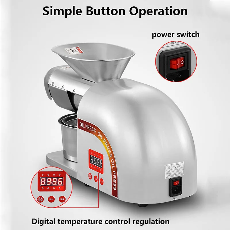 Automatic Oil Presser 750W Electric Olive Kernel Peanut Oil Expeller Stainless Steel Portable Almond Sesame Oil Press Machine