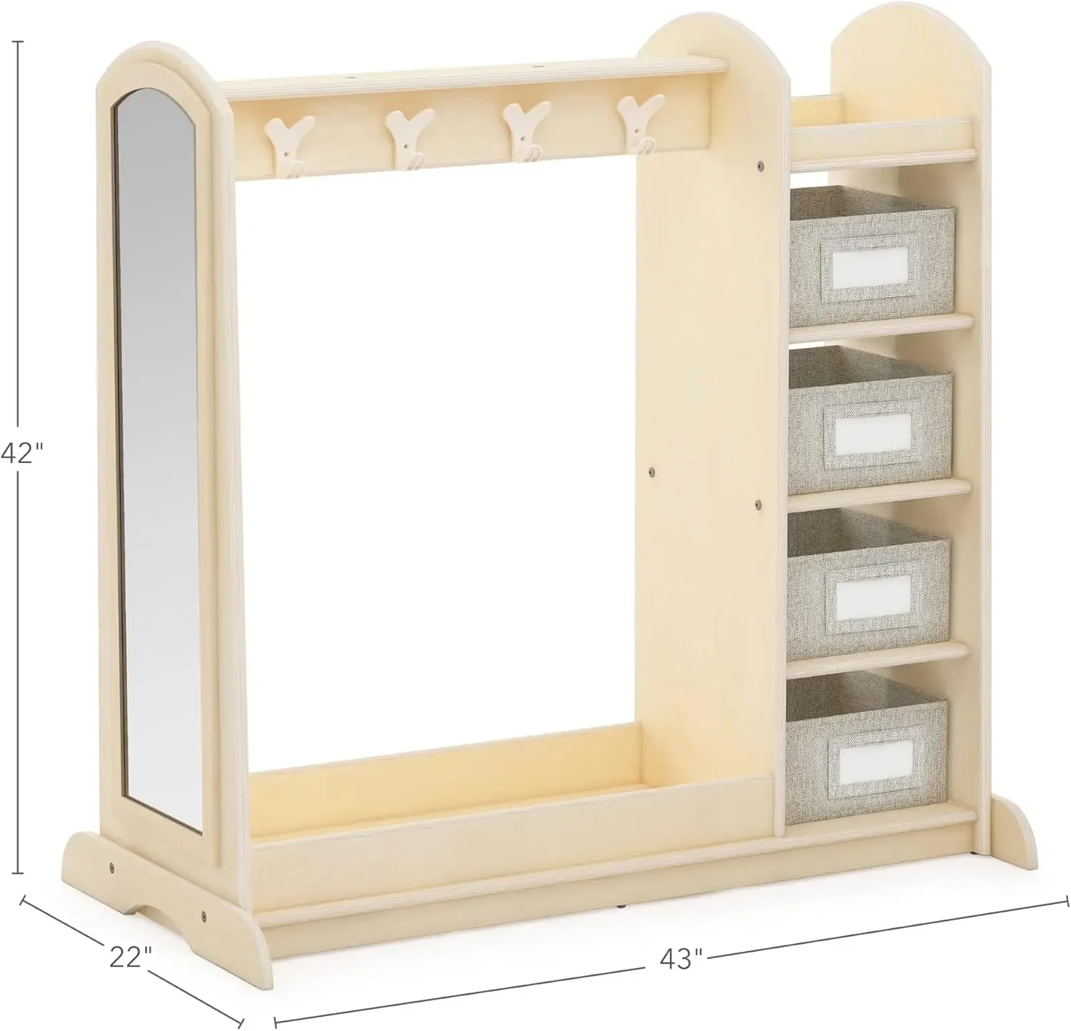 EdQ Dress-up Storage with Bins Natural: Kids Dress Up Rack with Mirror, Shoe Storage Shelf, and Cubbies for Costume and Pretend