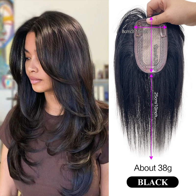 25cm 100% cabello humano 8X12cm redecilla Invisible Clip recto en una pieza extensiones de cabello peluca superior pieza para mujeres pérdida de cabello