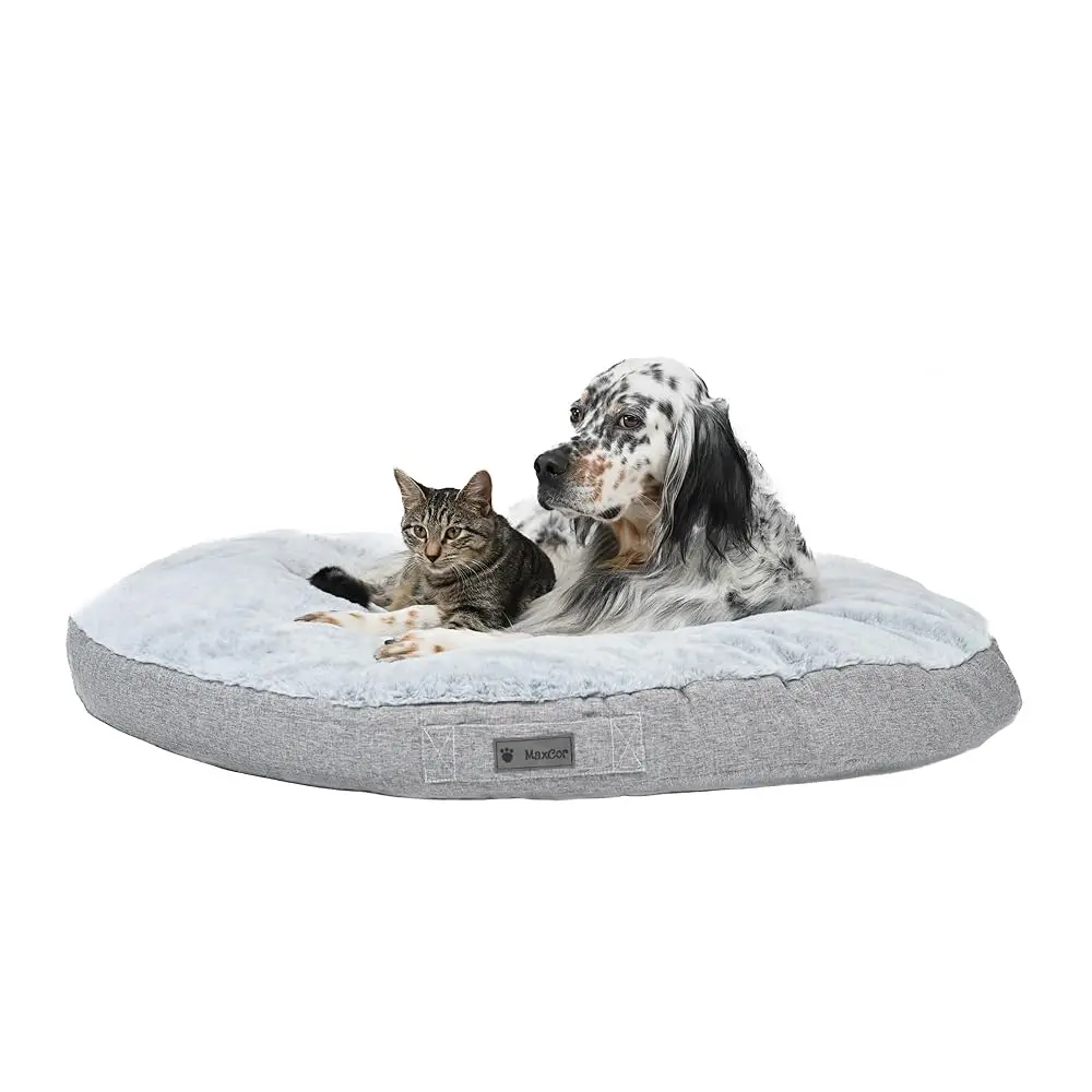 

Large Round Grey Memory Foam Dog Cushion - Relieves And Preserves Joints - Relaxing And Reversible Summer/Winter - Easy To