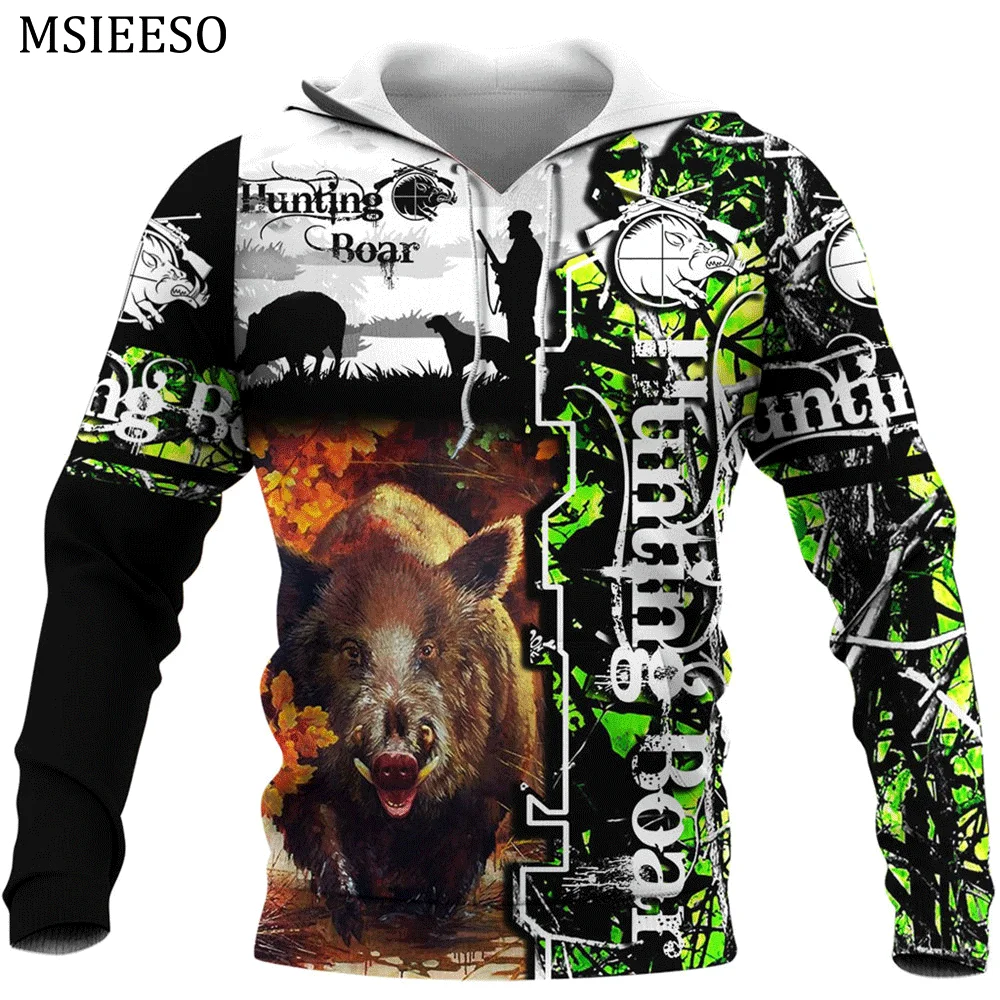 

MSIEESO Men Hoodie Wild Boar Hunting 3D Pattern Printed Hoodie Unisex Fashion Pullover Casual Zip Tracksuit Coat Sudadera Hombre