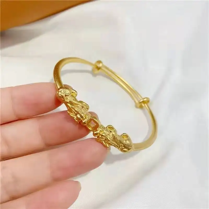 Luxury 14k Gold Color Pixiu Bracelet for Women Exquisite Adjustable Bracelets Bangble Engagement High Jewelry Gifts