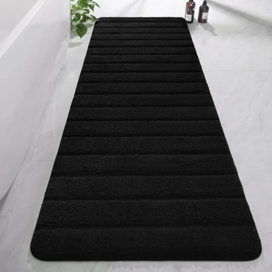 

Luxury Long Bathroom Runner Rugs, Thick Soft and Absorbent Microfiber Non Slip Bath Mat, Rubber Backing Striped Rug Carpets, Ma