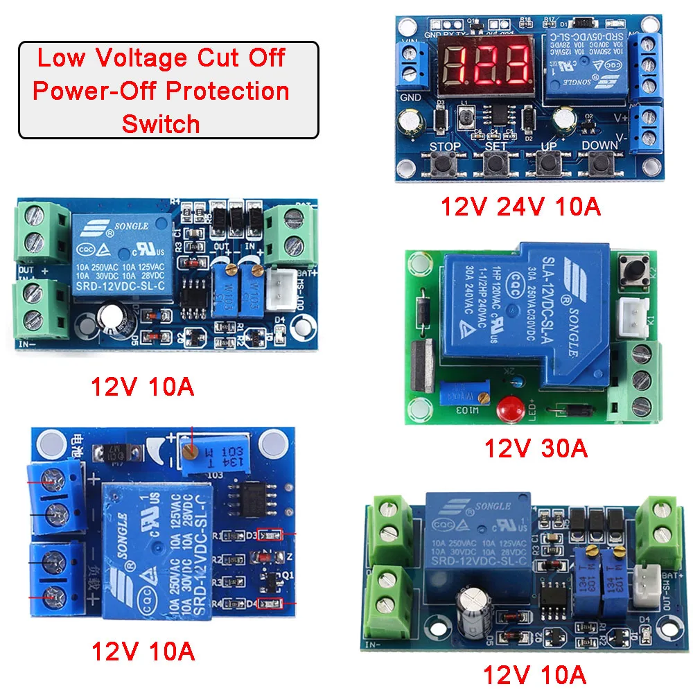 DC 12V/24V 10A/30A Battery Undervoltage Low Voltage Cut off Disconnect Auto Recovery Switch Power Off Protecter Charge Control