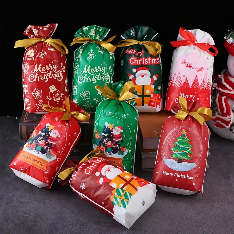 10 pçs/lote sacos de plástico de natal 15x23cm agradável relógio sacos de embalagem de jóias festa favor boutique saco de presente de doces com cordões